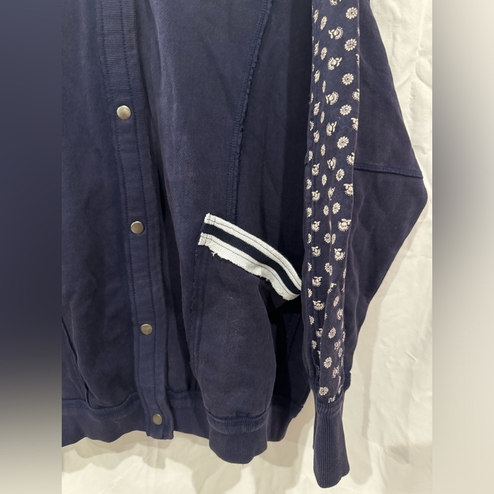 Free People Heritage Track Jacket Blue Women’s Large Preppy Oversized - Picture 3 of 7